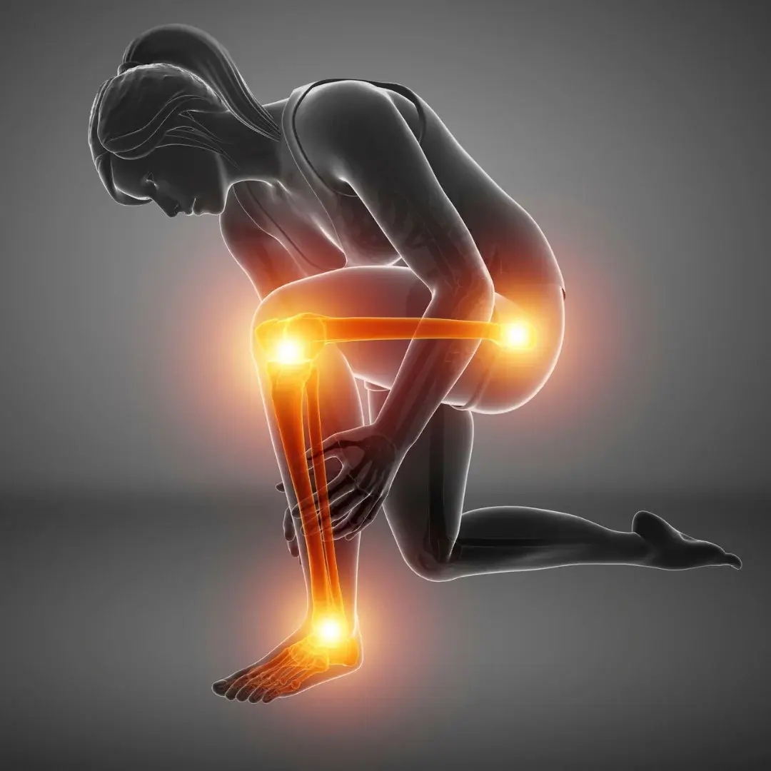 Pain relief massage for sciatica, focusing on ankle, knee, and lower back pains
